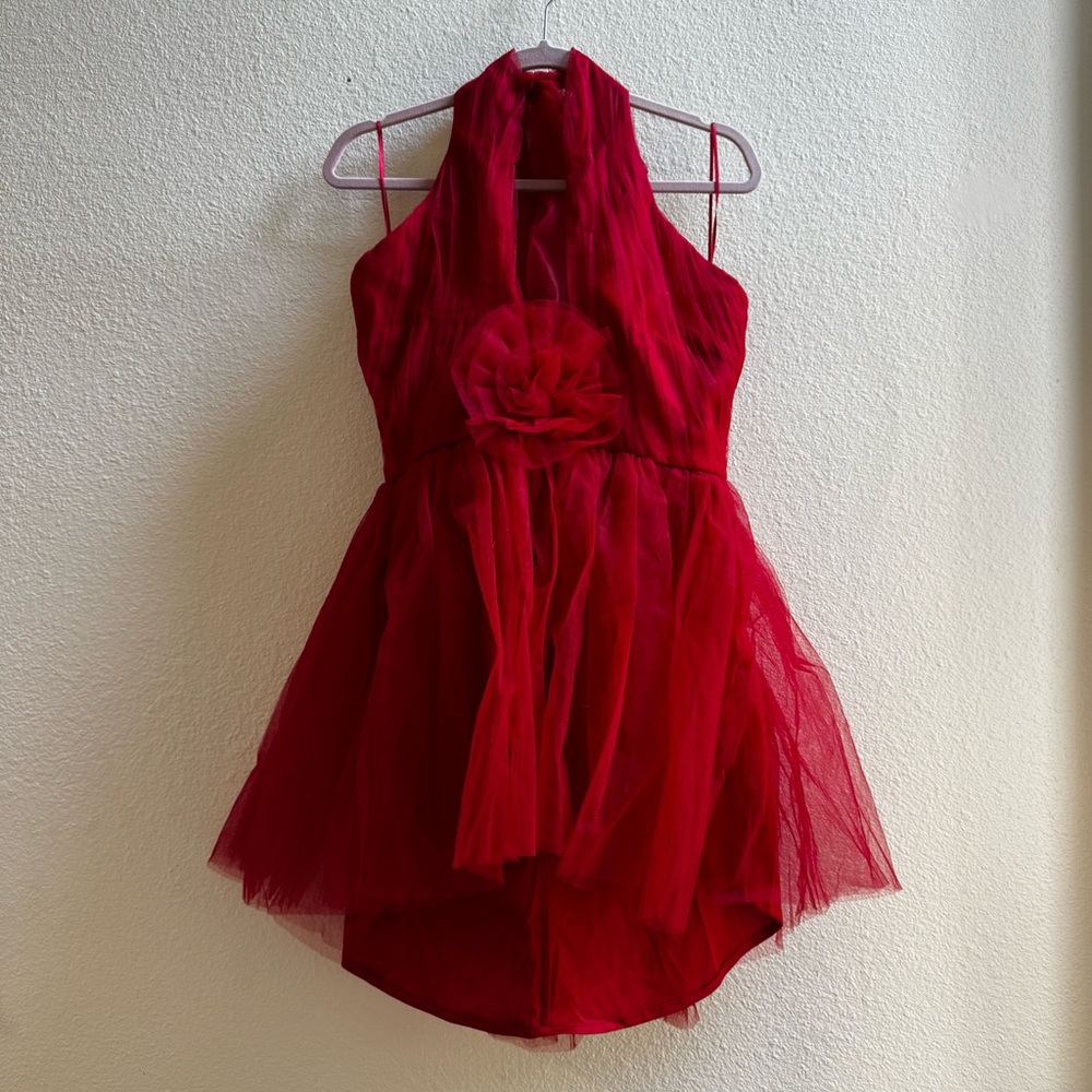 Elegant Red Halter Tie Dress Petite Size 12